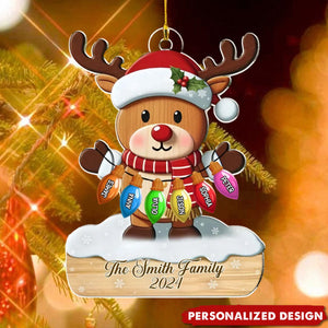 Personalized Fawn Family Light Bulb Acrylic Ornament