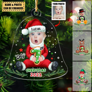Personalized Ornament from Baby Photo - Christmas Bell Reindeer - My First Christmas