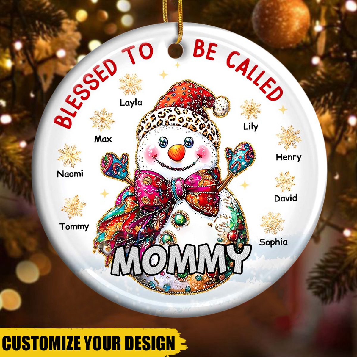 Personalized Gift For Grandma Christmas Snowman Circle Ceramic Ornament