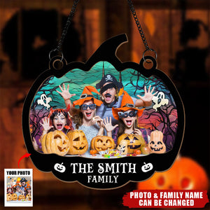 Family Halloween Decoration - Personalized Window Hanging Suncatcher Photo Ornament