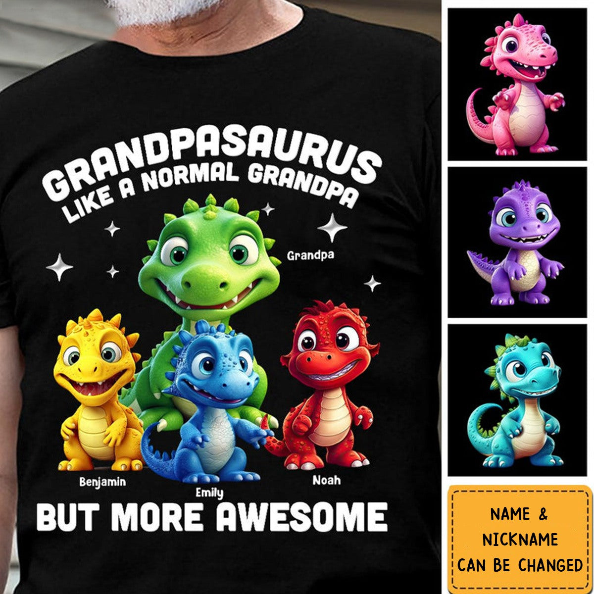 Gift For Daddysaurus Grandpasaurus Personalized 3D Dinosaurs T-Shirt