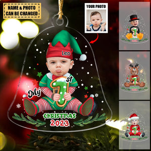 Personalized Ornament from Baby Photo - Christmas Bell Reindeer - My First Christmas