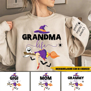 Personalized Grandma Nana Grandkids Life Halloween Witch Sipder Sweatshirt