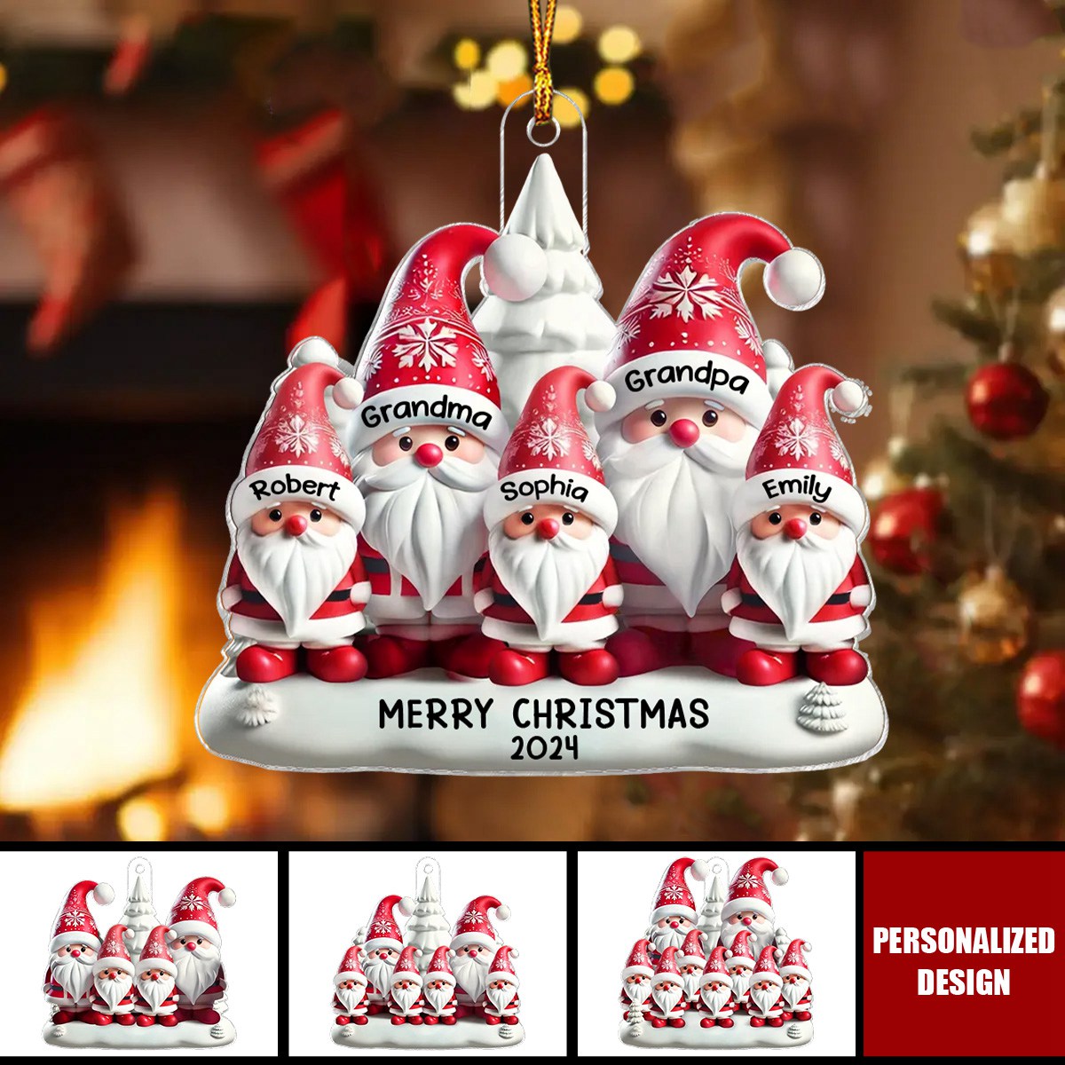 3D Effect Cute Family Christmas Gift Personalized Acrylic Ornament