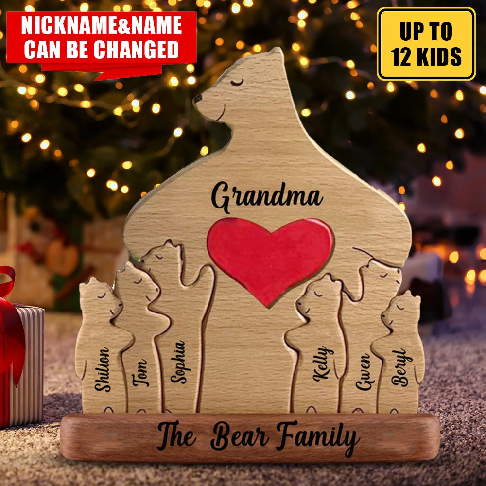 Wooden Bear Love Dad Mom Grandma Puzzle Wooden Bears Family Decor