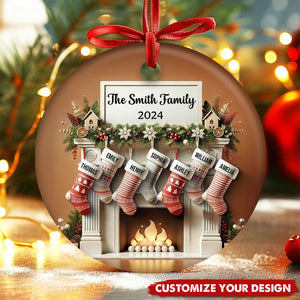 Merry Christmas - Personalized Fireplace Stocking 3D Effect Ornament