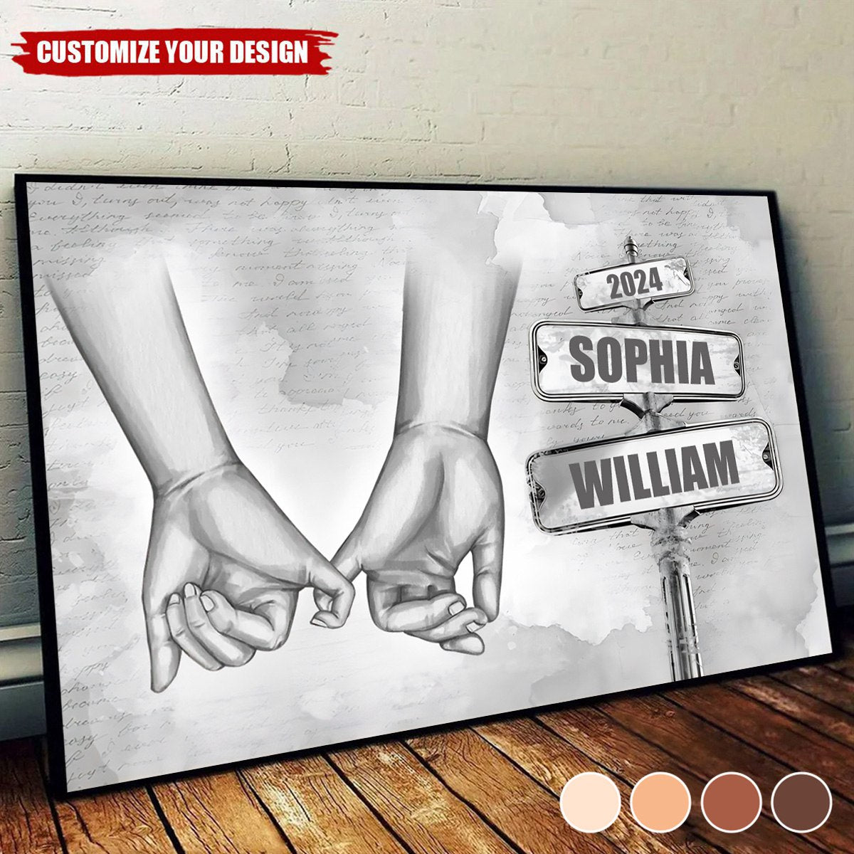 Personalized Vintage Couple Hands Pinky Promise Post Sign Poster-Valentine's Day Gift