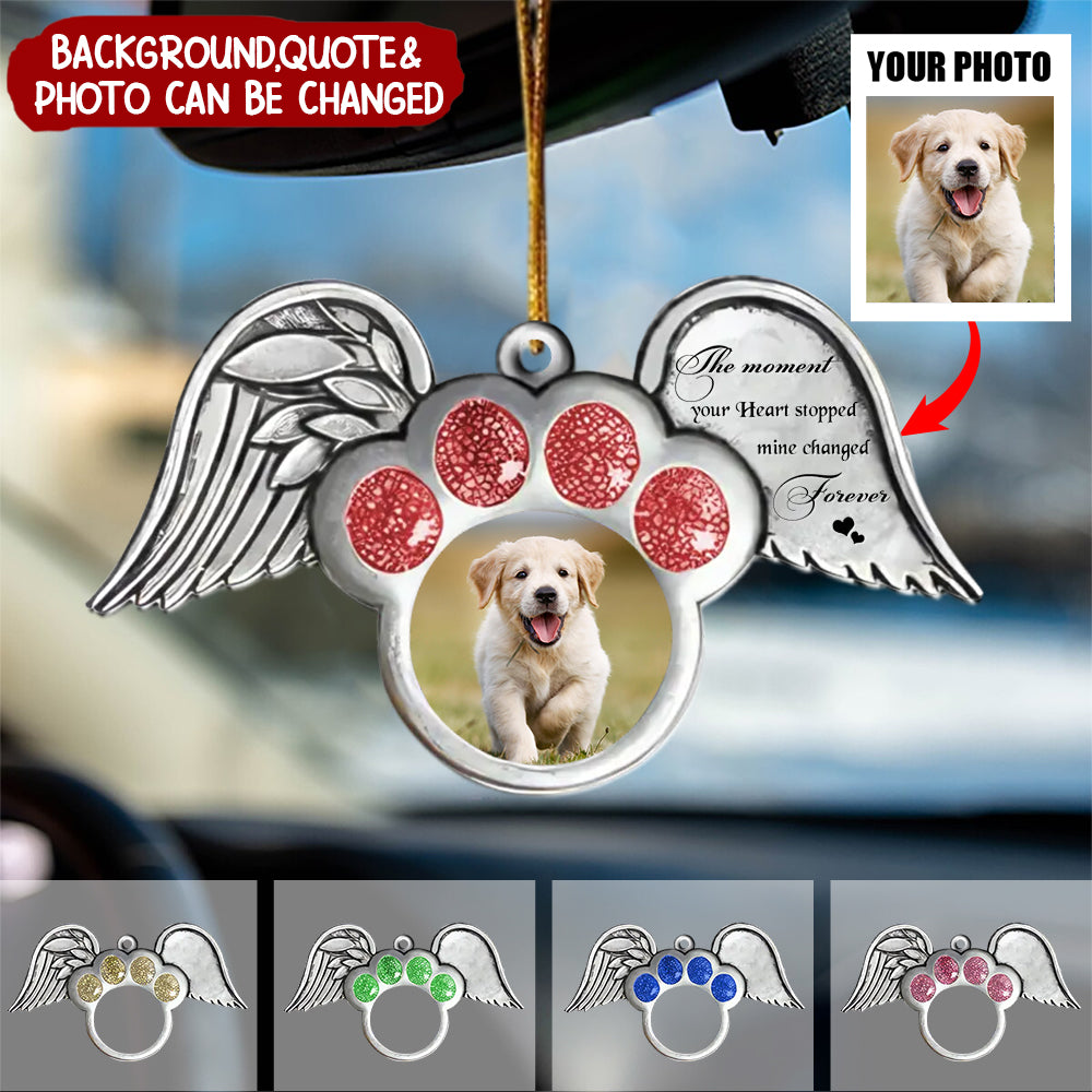 Upload Photo - Custom Personalized Memorial Dog Wings Stainless Steel Ornament