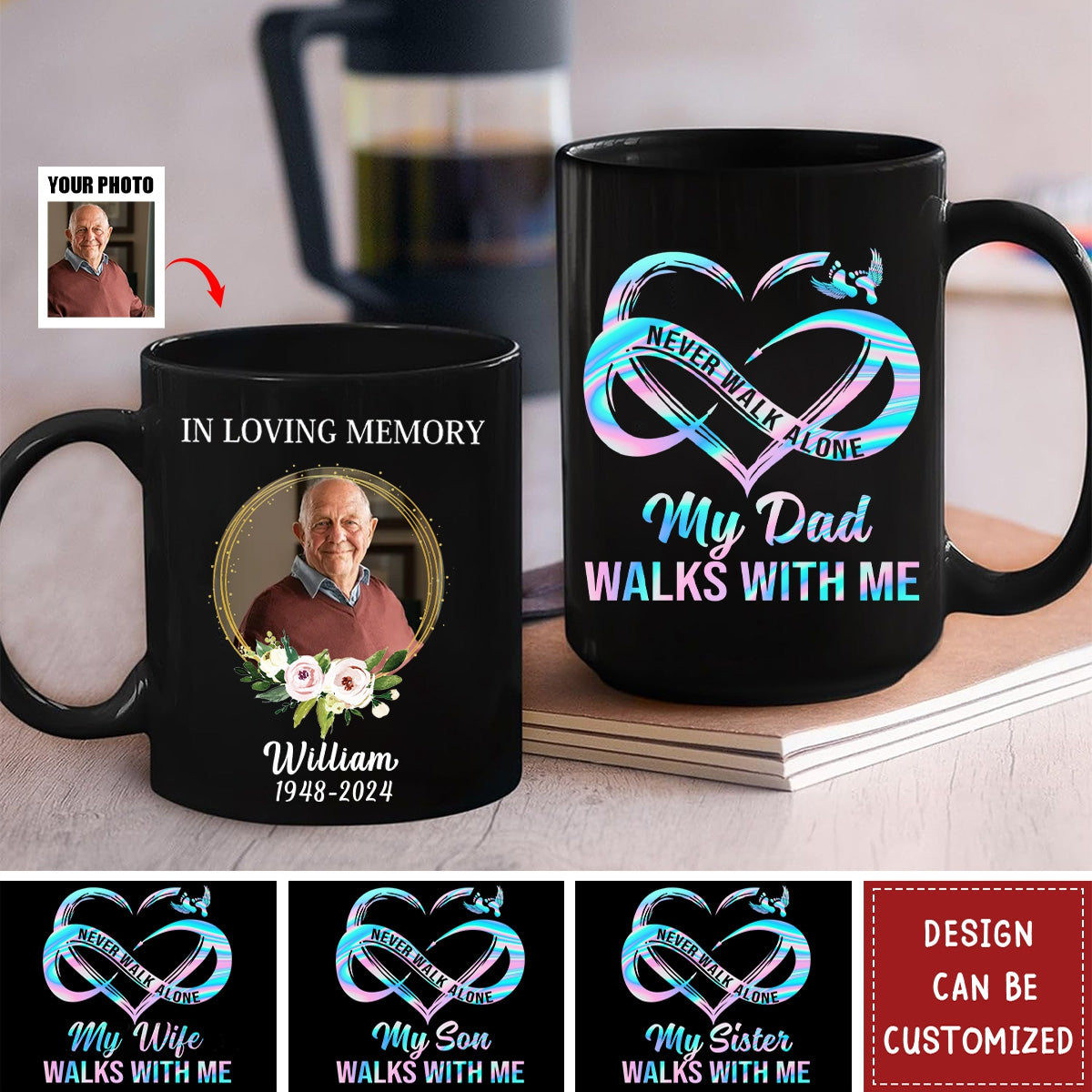 Never Walk Alone Upload Photo Memorial Personalized White Mug