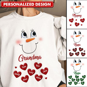 Cute Snowmy Grandma Mom Little Heart Kids Personalized Christmas Sweatshirt