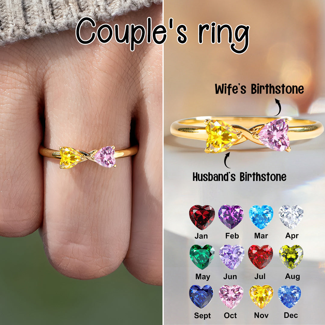 Couple Birthstone Rings Shaped Love Heart Simple And Fashionable