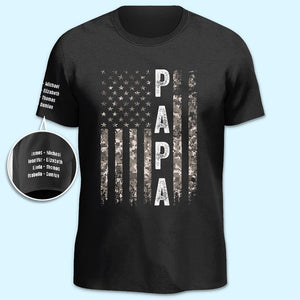 The Legend Daddy Papa - Family Personalized Custom Unisex T-Shirt With Design On Sleeve