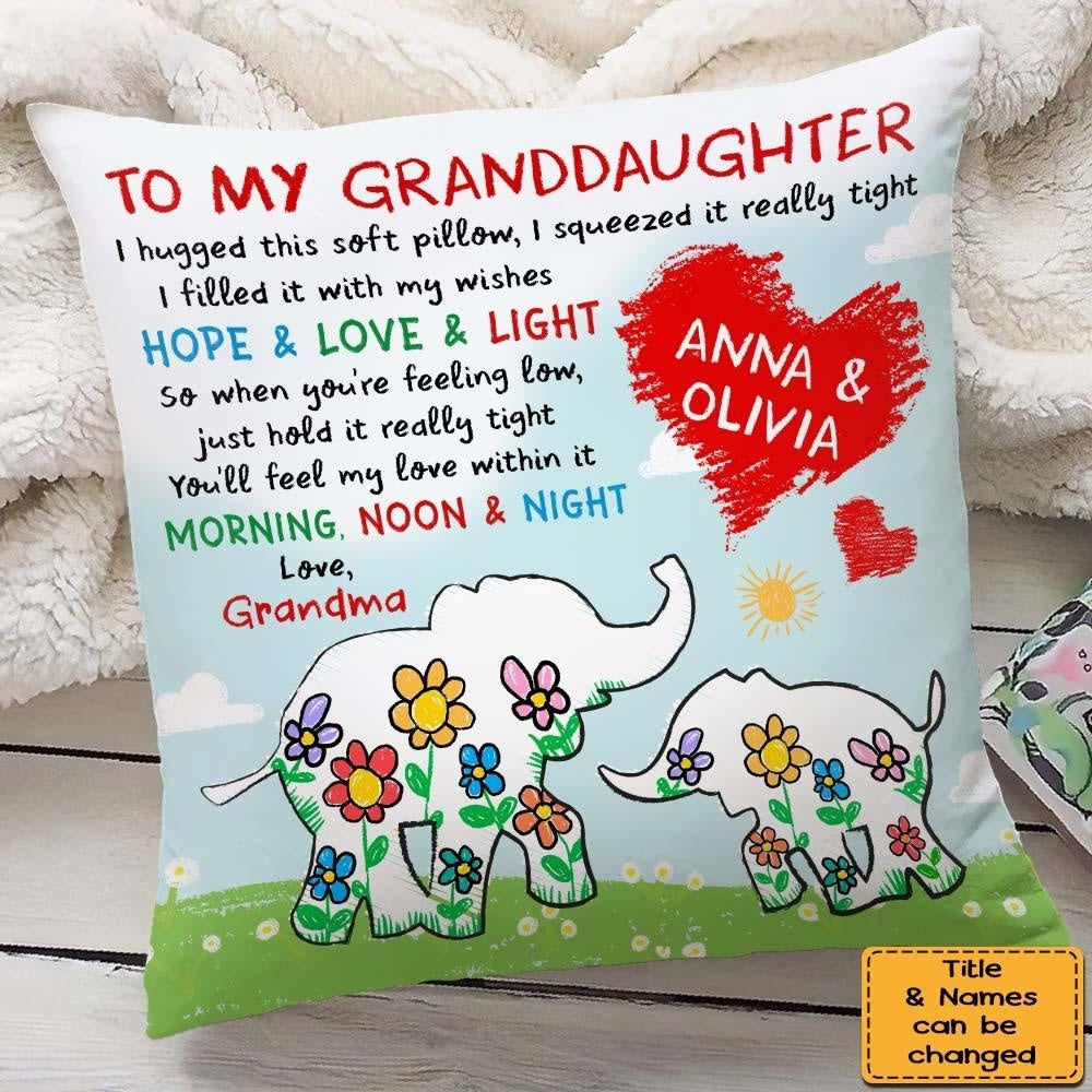 Personalized Gift For Granddaughter Elephant Hugged This Pillow