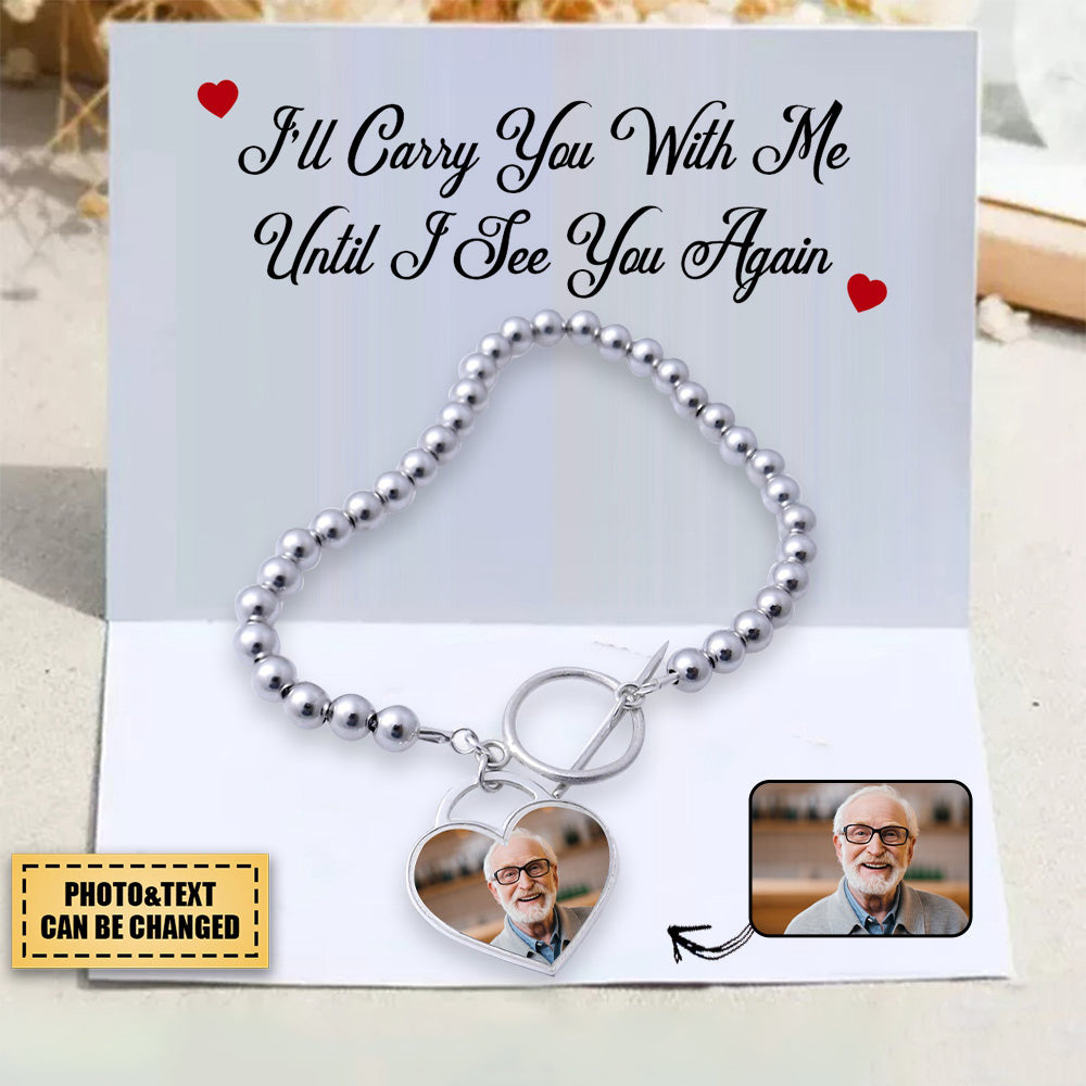 Custom Photo I'll Carry You Personalized Heart silver bracelet