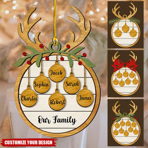 Elk Family-Personalized Family Name Customized Double-Layer Wooden Ornament