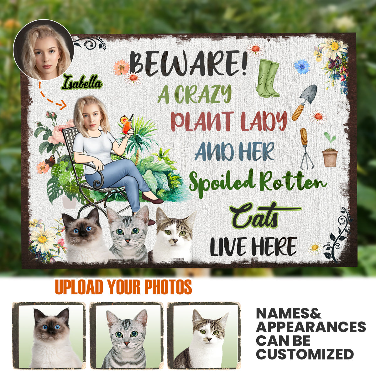 Beware a Crazy Plant Lady And Her Spoiled Dogs In The Garden - Personalized Metal Sign