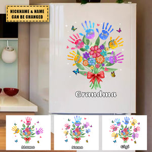 Grandma Mom Heart Handprints Flowers Personalized Sticker