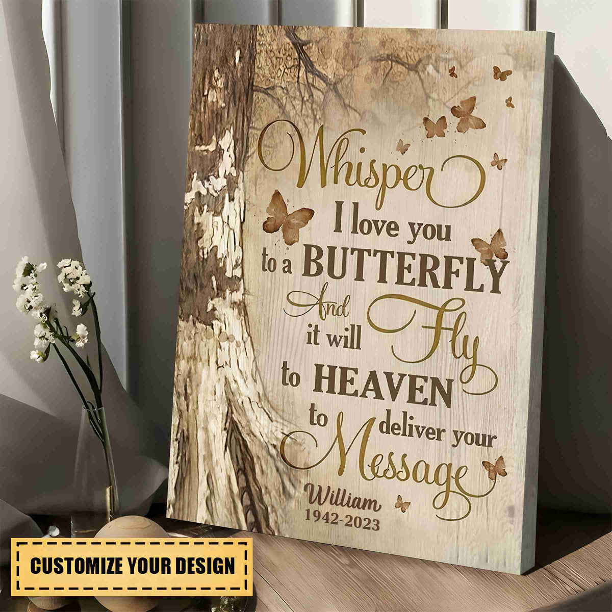 Whisper I Love You Butterfly - Personalized Memorial Canvas - pixisid