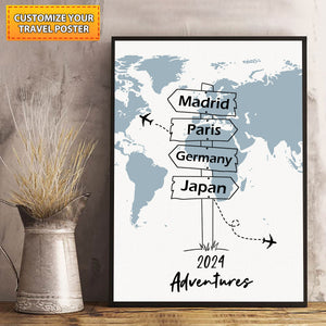 Personalized Travel Adventure Canvas, Custom Traveling Destination Canvas