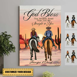 Personalized Cowboy Couple And Horse God Blessed The Broken Road That Led Me Straight To You Poster Canvas