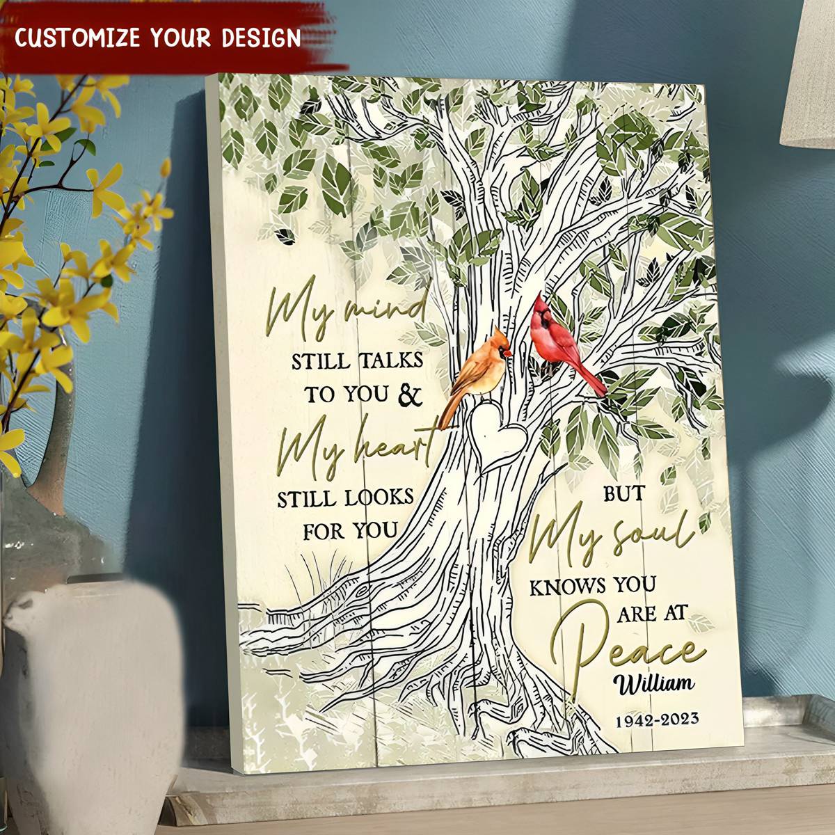 My Mind Still Talks To You Memorial Gift - Personalized Memorial Cardinal Canvas