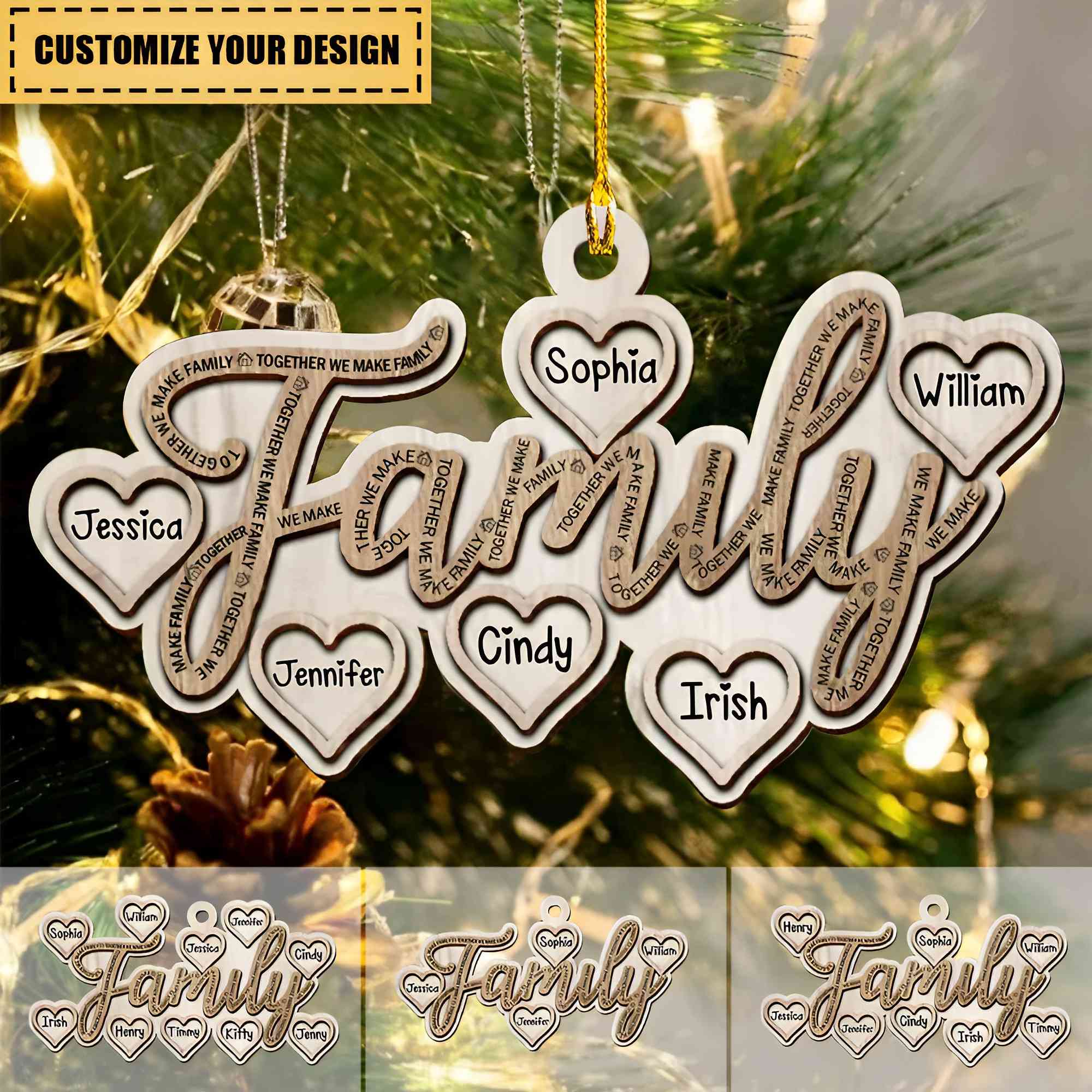 Personalized Family member Christmas Birthday gift 2 layered wooden ornament