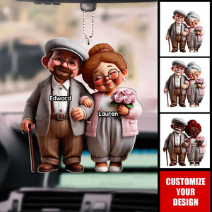 Old Cartoon Couple Holding Hand Personalized Acrylic Car Ornament