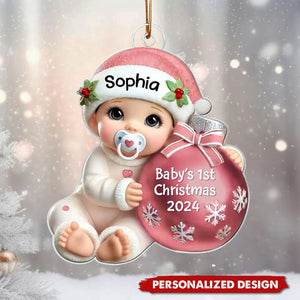 Baby Beside Christmas Bauble 3D Effect Baby's First Christmas Personalized Ornament