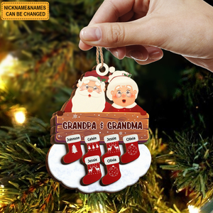 Gifts For Family Santa Grandpa & Grandma - Personalized Wooden Ornaments