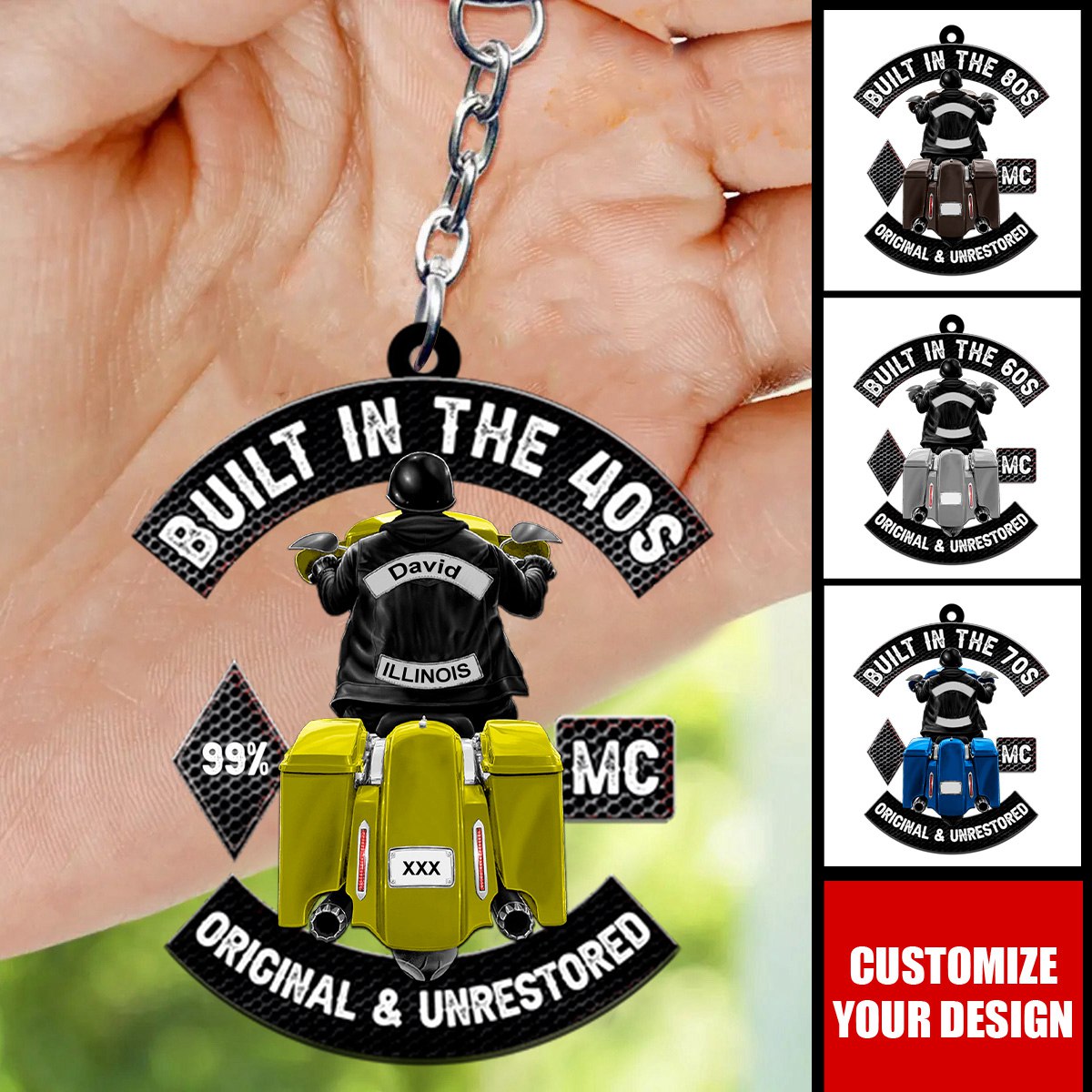 Old Biker Back Riding Motorcycle Acrylic Keychain-Gift Idea For Motor Lovers