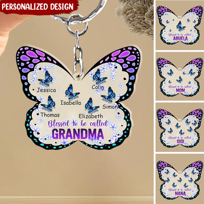 Customized Blessed Grandma Mom Butterfly Personalized Acrylic Keychain