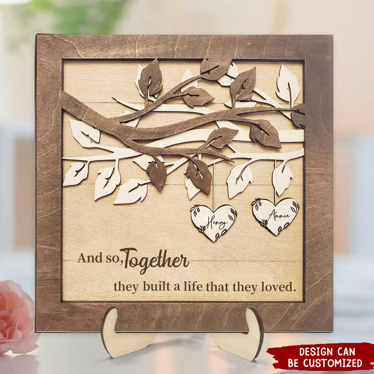 Couple Tree Sweet Heart Personalized 2 Layers Wooden Plaque