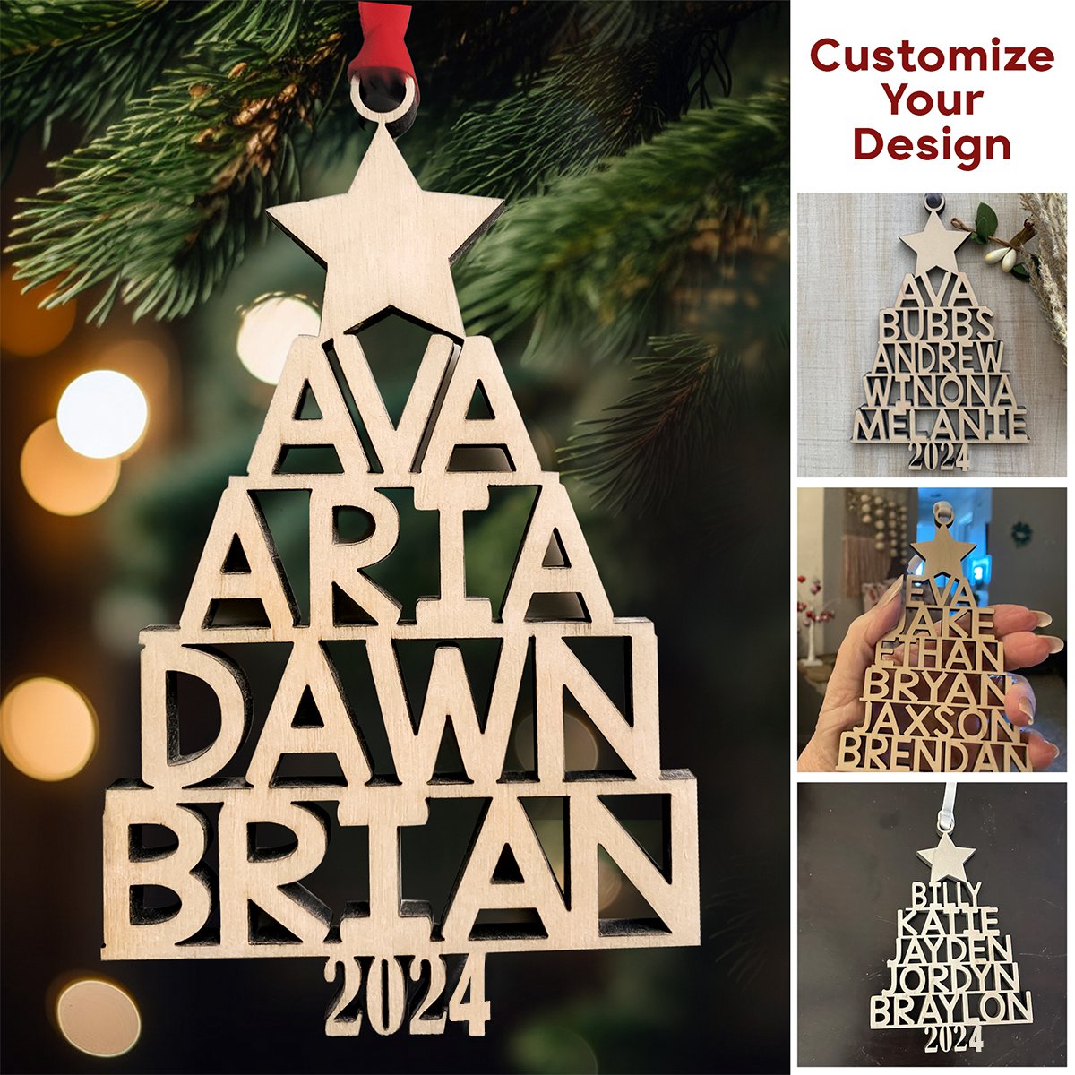 Our Family 2024 Custom Family Name Wooden Ornament