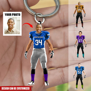 American Football Player Custom Photo Personalized Keychain