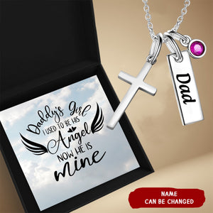 Personalized Dad Memorial Birthstone Necklace with Cross Charm