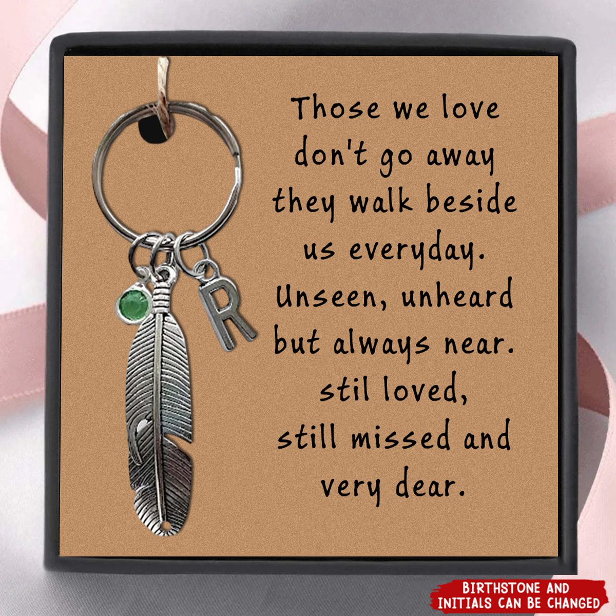 Those we love don't go away they walk beside us everyday-Personalized Feathers Memorial Keychain
