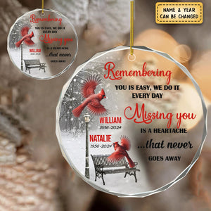 Remembering You Is Easy Memorial Circle Ornament - Personalized Custom Circle Glass Ornament