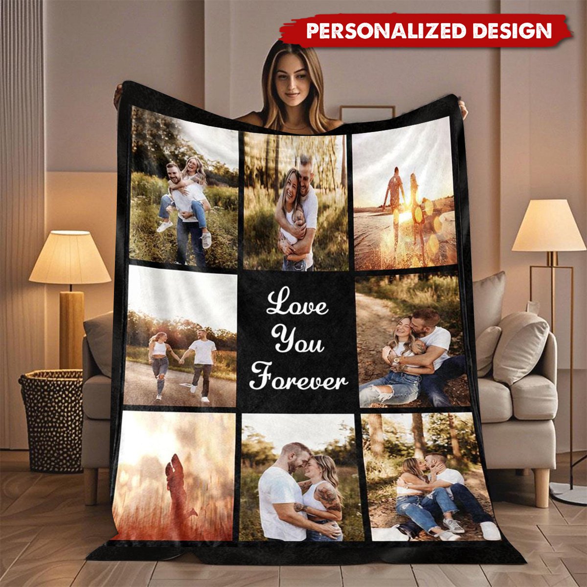 Love You Forever - Custom Couple Photo Blanket Collage