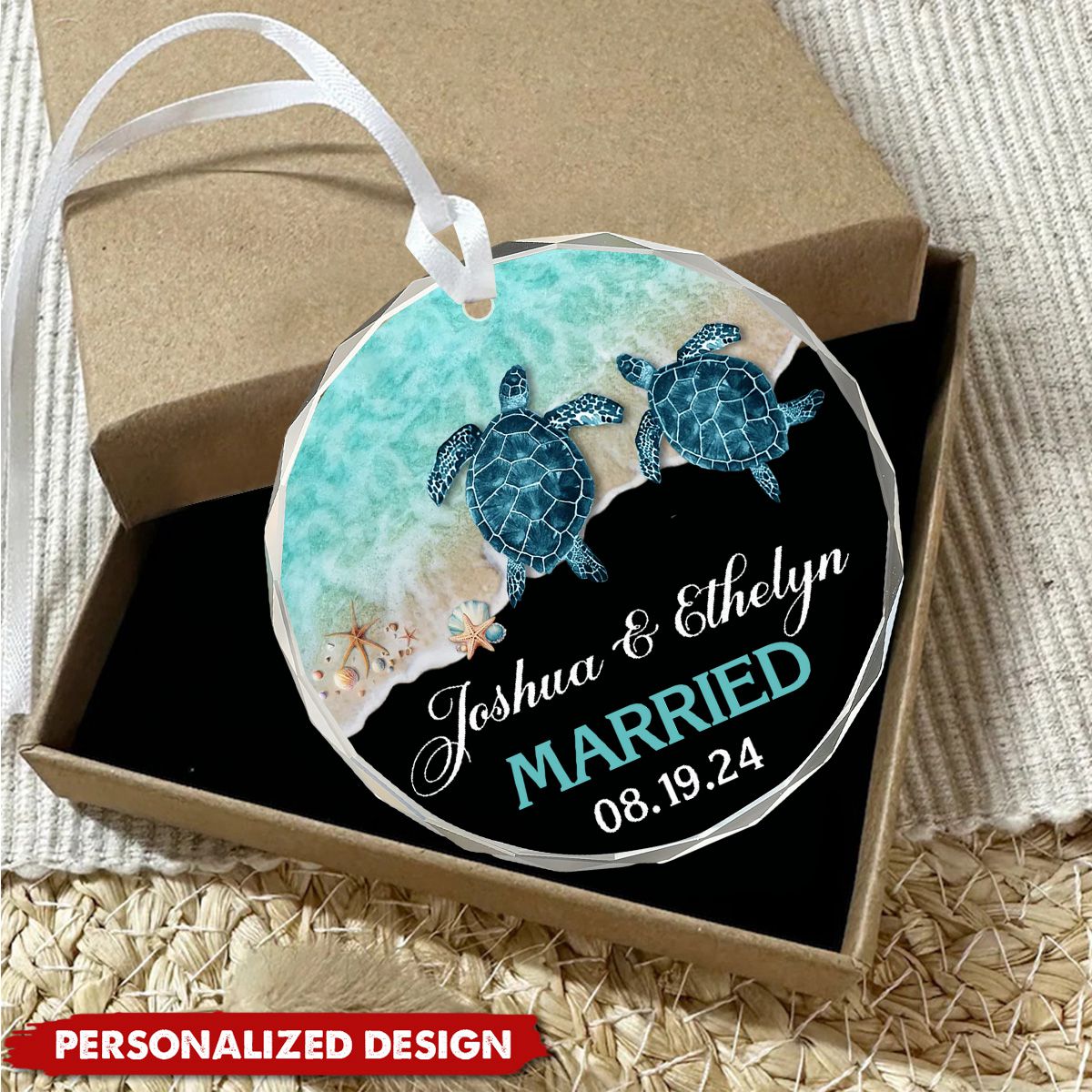 Lovely Beach Gift For Couple Personalized Glass Ornament