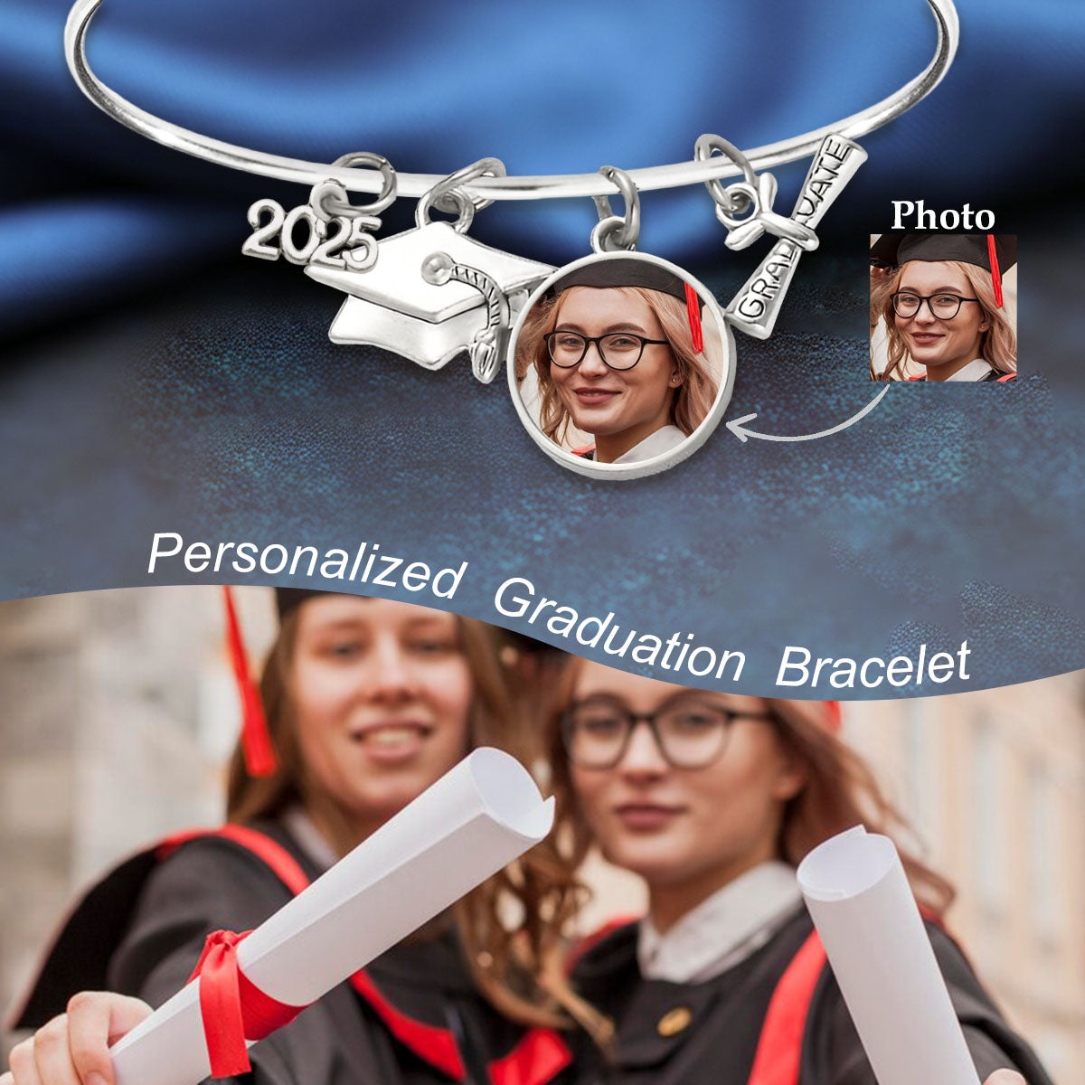 Personalized Custom Photo Class of 2025 Graduation Bracelet