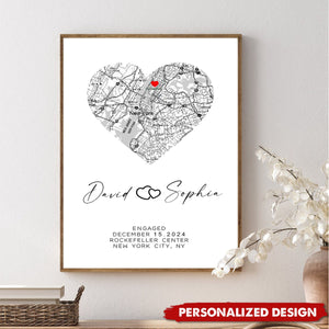 Personalised Custom Map Poster - Engagement Gift for Couple