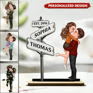 Personalized Standing Wooden Plaque With Couple & Custom Street Signs