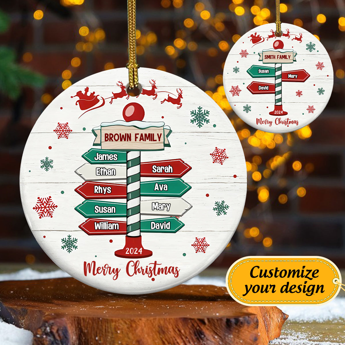 Personalized Customized Family Christmas Road Sign Ceramic Ornaments