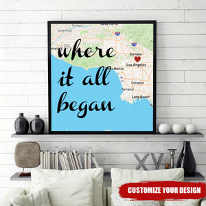 Where It All Began Map Wall Art Retro Style Custom Canvas Print