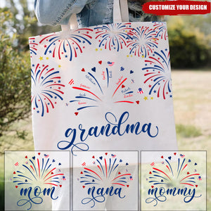 Firework America Flag Grandma And Kids Personalized Bag