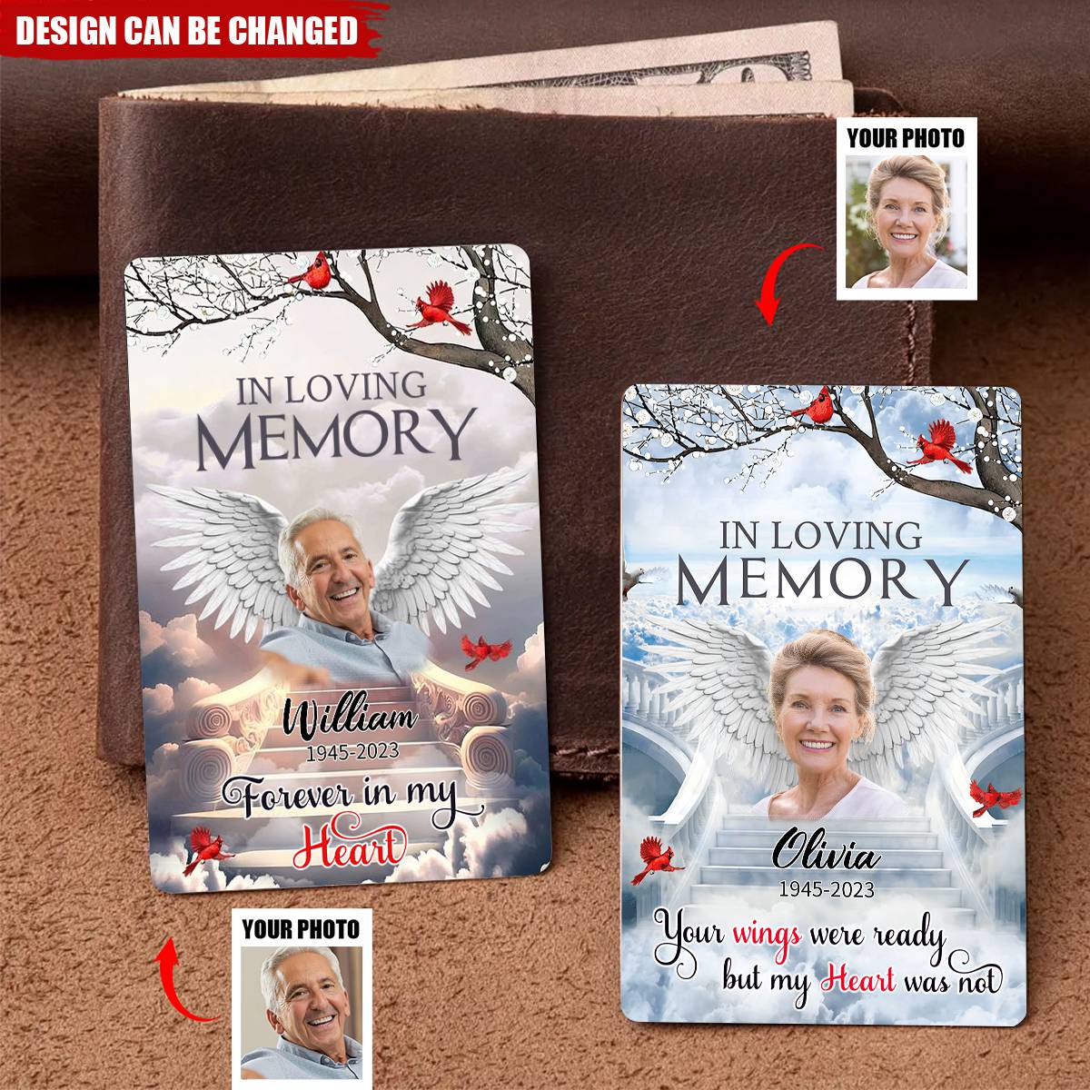 Memorial Upload Photo Wings In Loving Memory - Personalized Metal Wallet Card