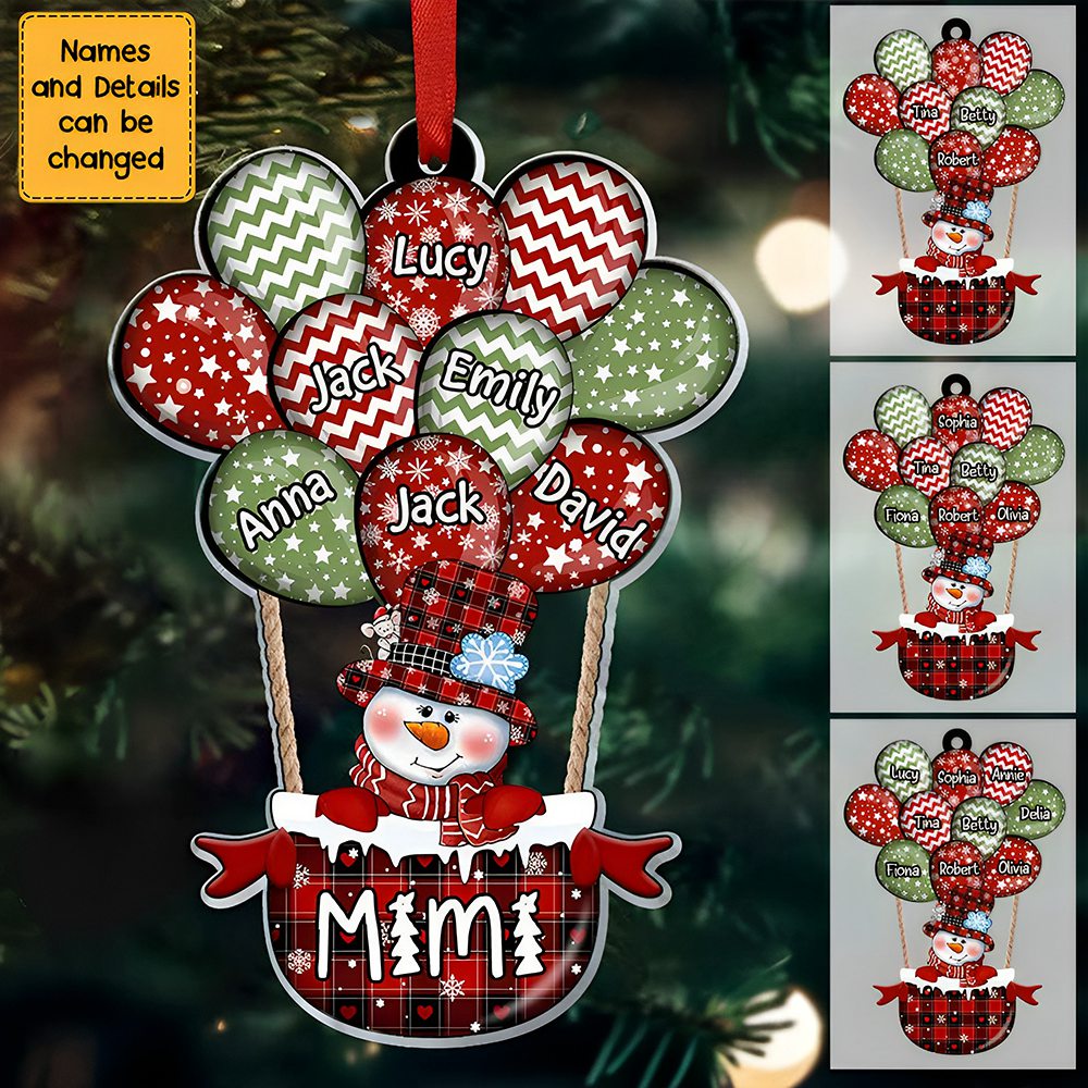 Cute Christmas Snowman Mimi Mom Balloon Kids Personalized Ornament