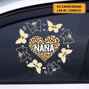 Grandma Mom Heart Butterfly Around Leopard Personalized Sticker