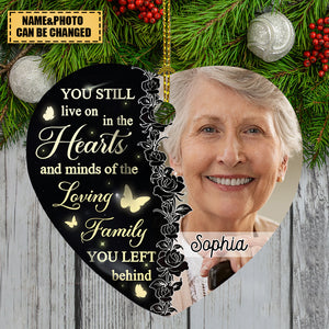 You Still Llive On in the Hearts and Minds Personalized Custom Heart Ceramic Christmas Ornament