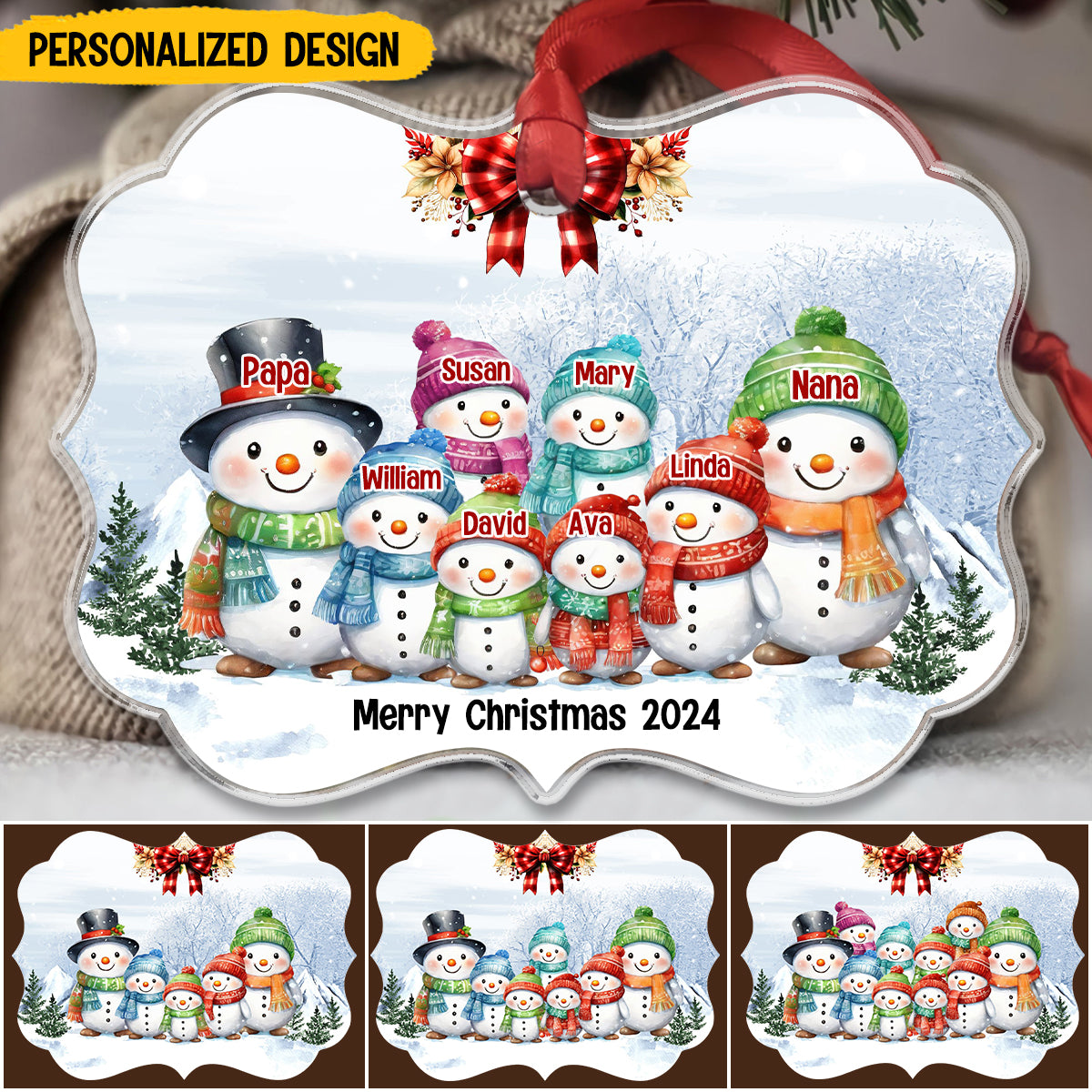 Personalized Snowman Family Name Acrylic Ornament - Gift For Families With Kids